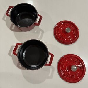 Two Staub 10cm Cast Iron Mini Cocotte in Cherry